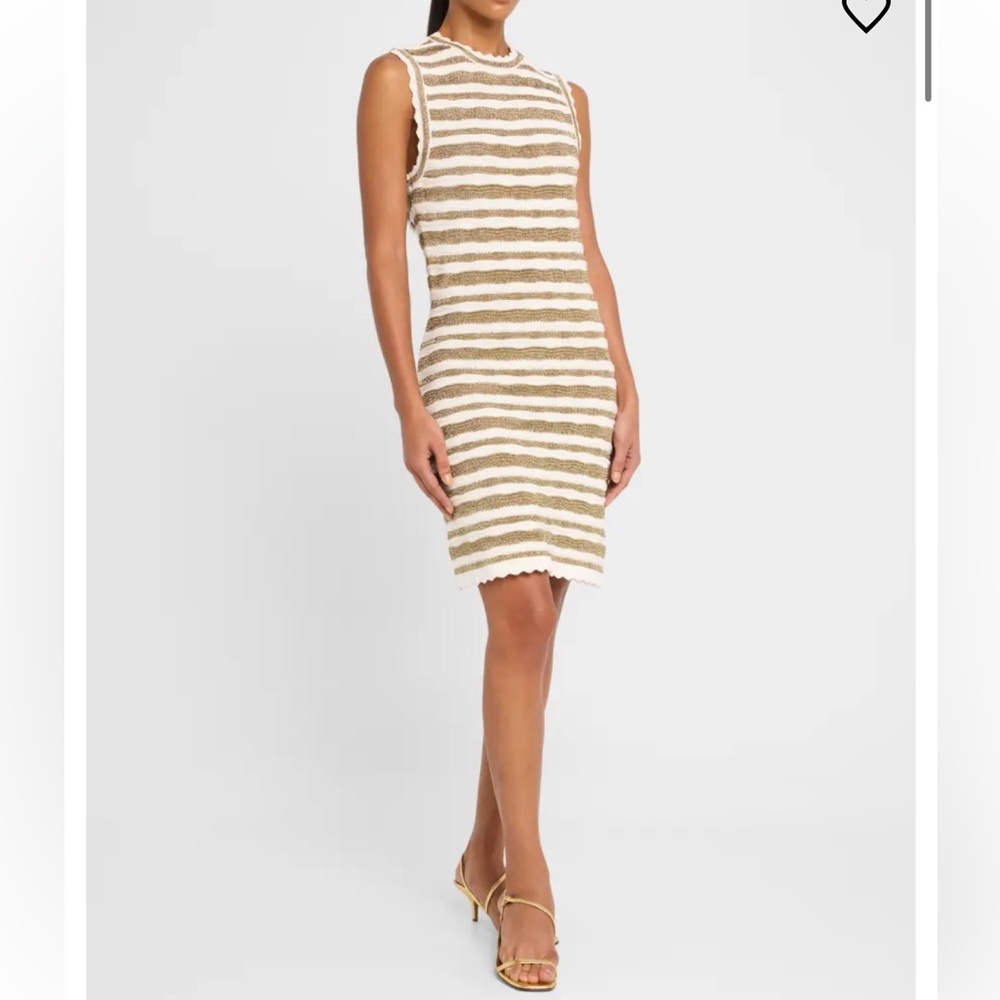 Veronica Beard Templeton Cream & Tan Sleeveless Stripe Knit Dress | Size Small